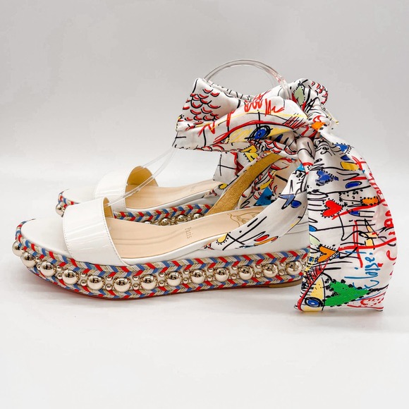 Christian Louboutin Sandals Espadrilles Flats White Leather Bow Made in Spain 39 - Picture 2 of 12
